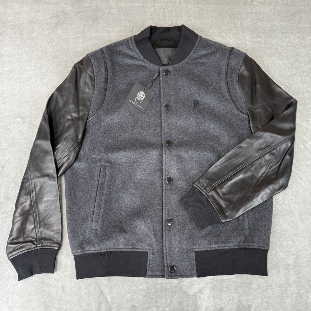 Cadogan Sabin Varsity Jacket Mens Medium Black Napa Lambskin Leather New NWT